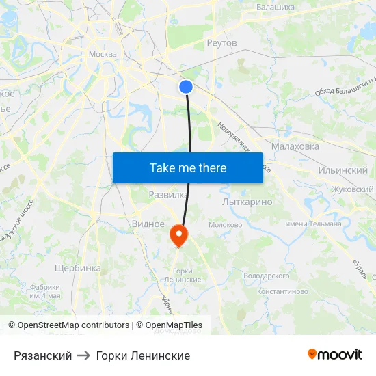 Рязанский to Горки Ленинские map