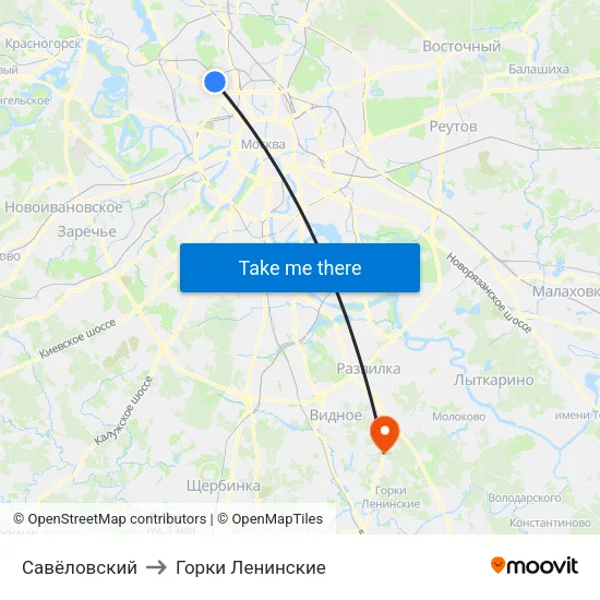Савёловский to Горки Ленинские map