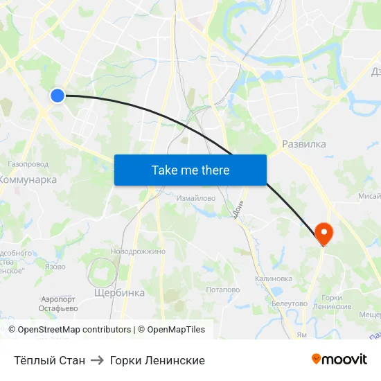 Тёплый Стан to Горки Ленинские map