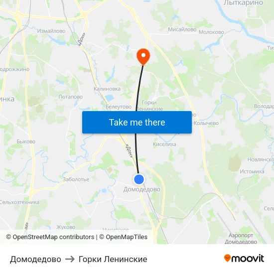 Домодедово to Горки Ленинские map