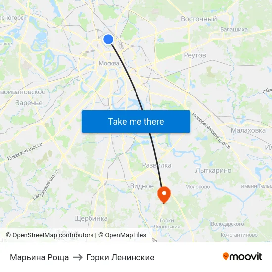 Марьина Роща to Горки Ленинские map