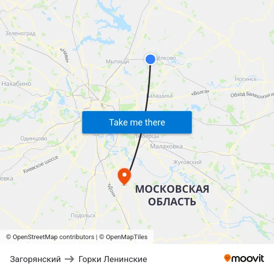 Загорянский to Горки Ленинские map