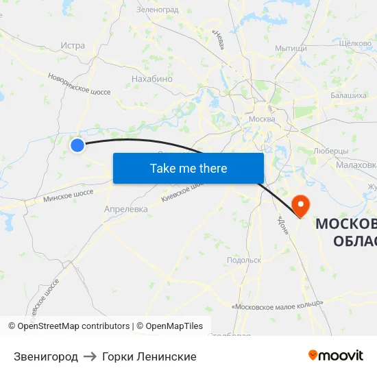 Звенигород to Горки Ленинские map