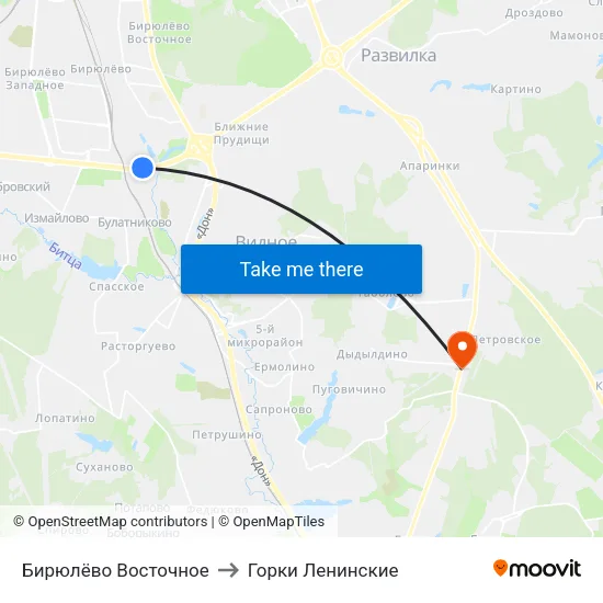 Бирюлёво Восточное to Горки Ленинские map