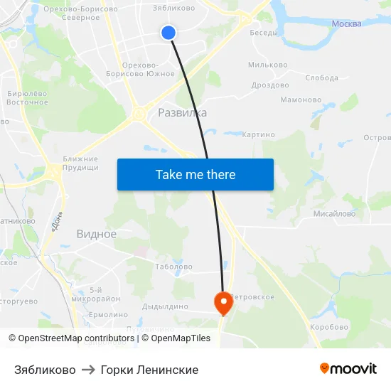 Зябликово to Горки Ленинские map