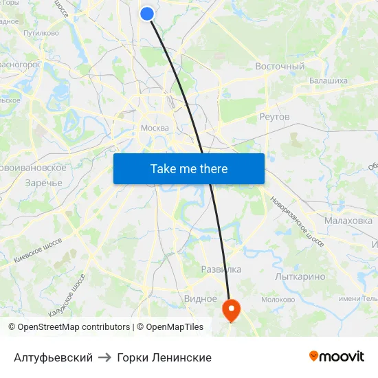 Алтуфьевский to Горки Ленинские map