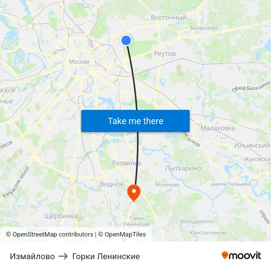 Измайлово to Горки Ленинские map