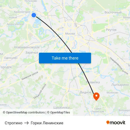Строгино to Горки Ленинские map