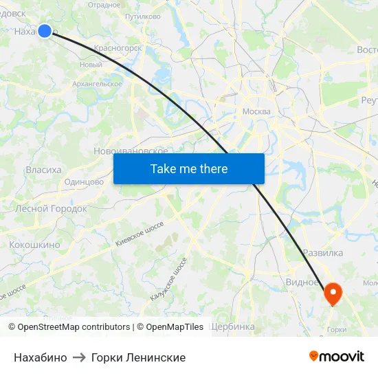 Нахабино to Горки Ленинские map