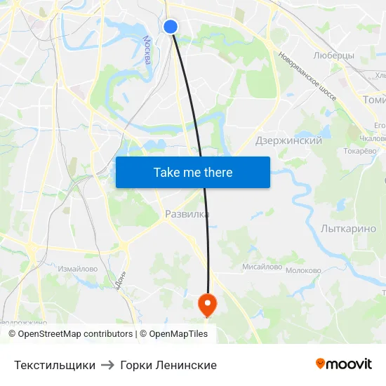 Текстильщики to Горки Ленинские map