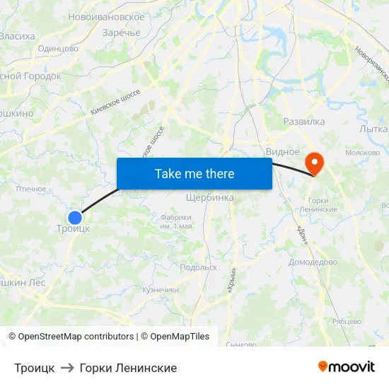Троицк to Горки Ленинские map