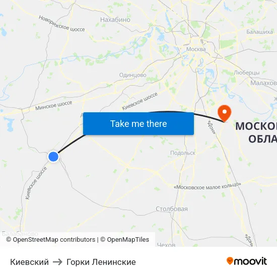 Киевский to Горки Ленинские map