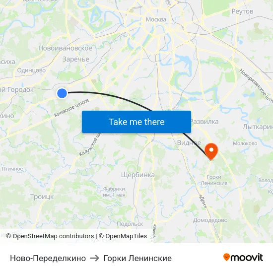 Ново-Переделкино to Горки Ленинские map