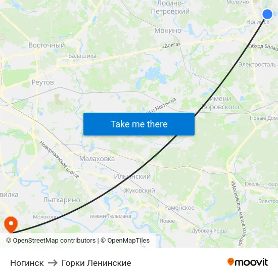 Ногинск to Горки Ленинские map