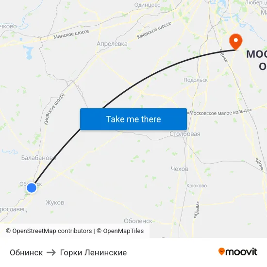 Обнинск to Горки Ленинские map
