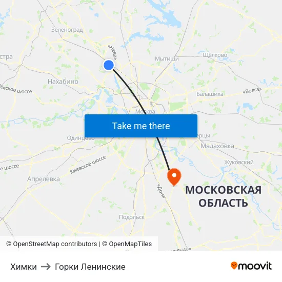 Химки to Горки Ленинские map