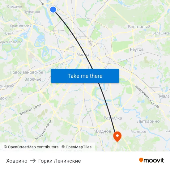 Ховрино to Горки Ленинские map