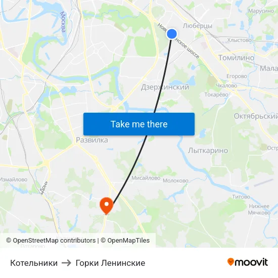 Котельники to Горки Ленинские map