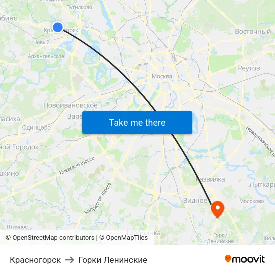 Красногорск to Горки Ленинские map