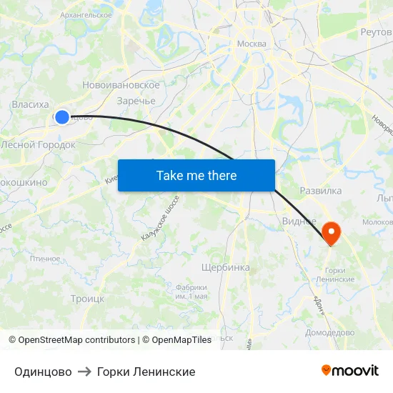Одинцово to Горки Ленинские map