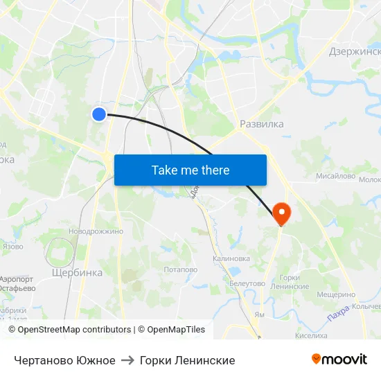 Чертаново Южное to Горки Ленинские map