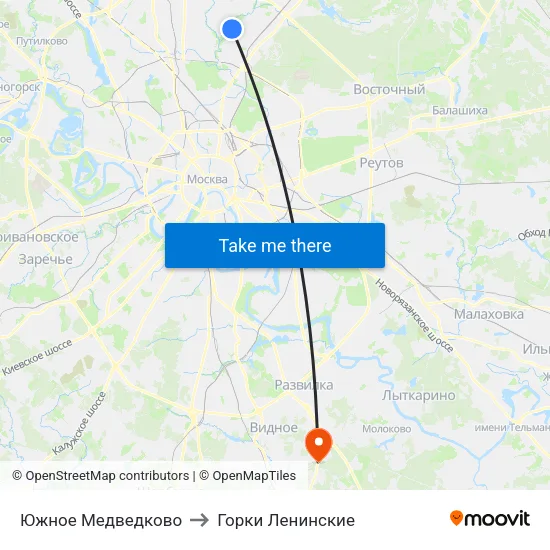 Южное Медведково to Горки Ленинские map