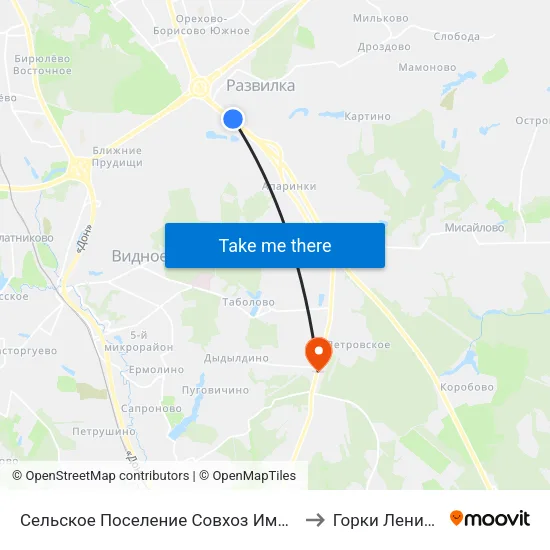 Сельское Поселение Совхоз Имени Ленина to Горки Ленинские map