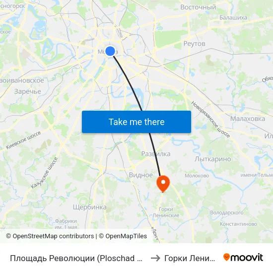 Площадь Революции (Ploschad Revolyutsii) to Горки Ленинские map