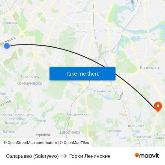 Саларьево (Salaryevo) to Горки Ленинские map