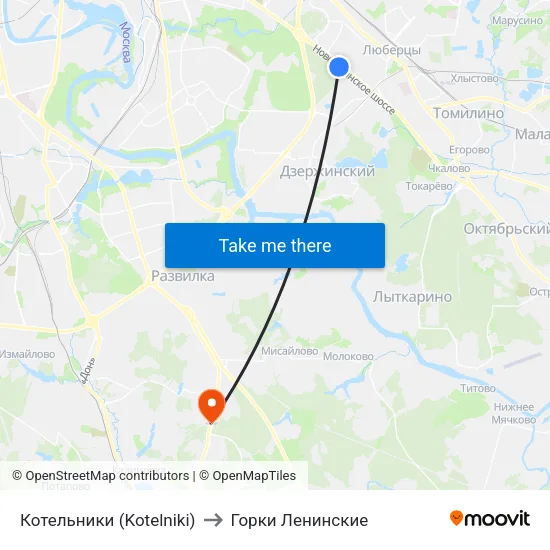 Котельники (Kotelniki) to Горки Ленинские map