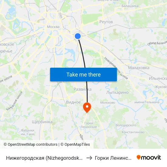 Нижегородская (Nizhegorodskaya) to Горки Ленинские map