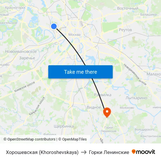 Хорошевская (Khoroshevskaya) to Горки Ленинские map
