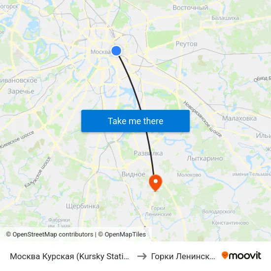 Москва Курская (Kursky Station) to Горки Ленинские map