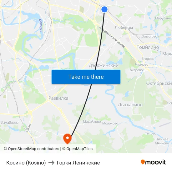 Косино (Kosino) to Горки Ленинские map