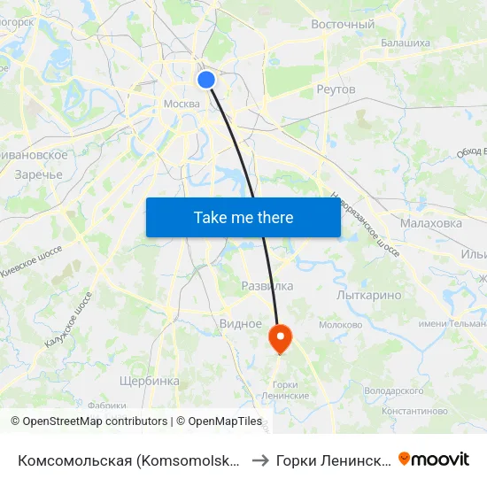 Комсомольская (Komsomolskaya) to Горки Ленинские map