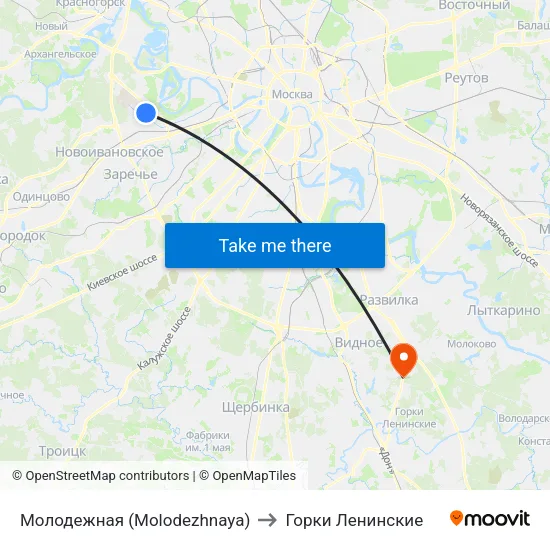 Молодежная (Molodezhnaya) to Горки Ленинские map