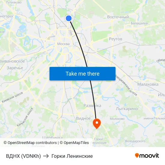 ВДНХ (VDNKh) to Горки Ленинские map