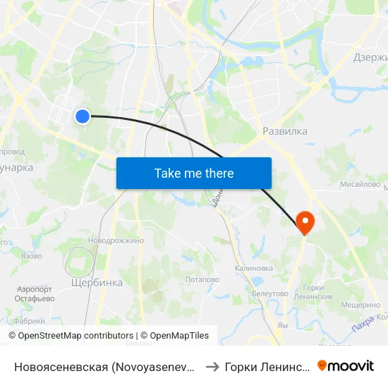 Новоясеневская (Novoyasenevskaya) to Горки Ленинские map