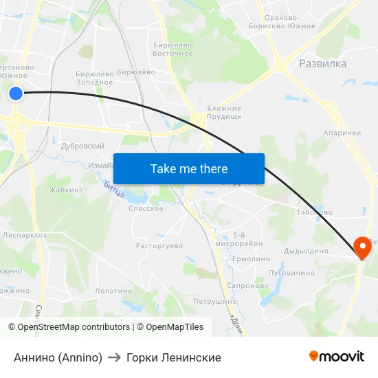 Аннино (Annino) to Горки Ленинские map