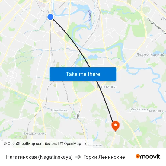 Нагатинская (Nagatinskaya) to Горки Ленинские map