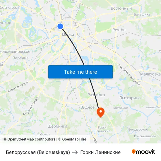 Белорусская (Belorusskaya) to Горки Ленинские map