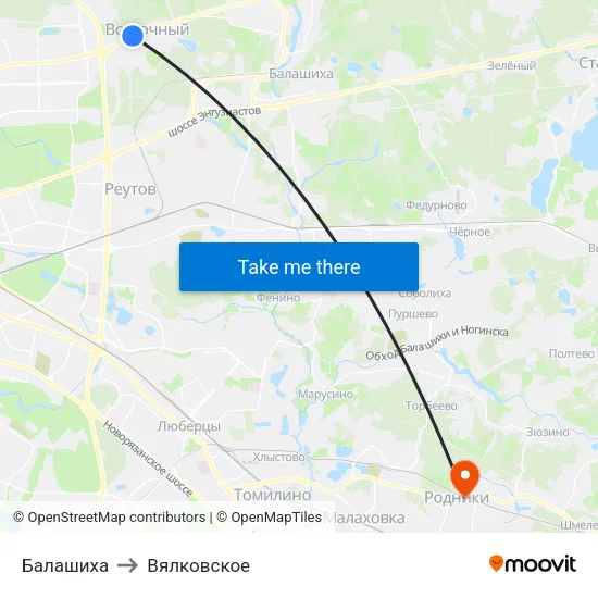 Балашиха to Вялковское map