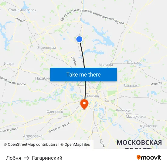 Лобня to Гагаринский map