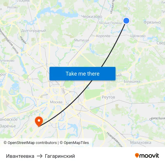 Ивантеевка to Гагаринский map