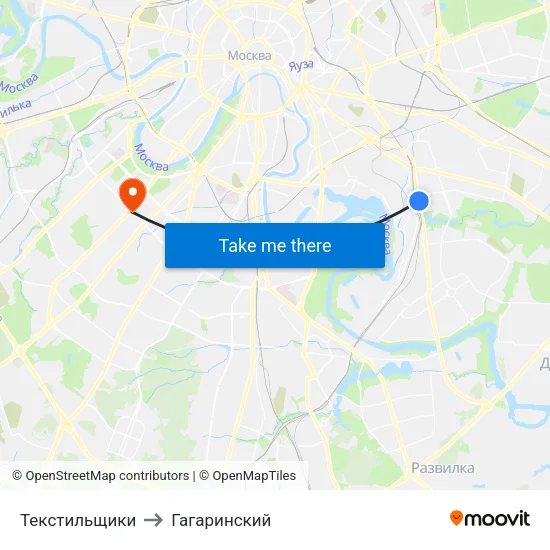 Текстильщики to Гагаринский map