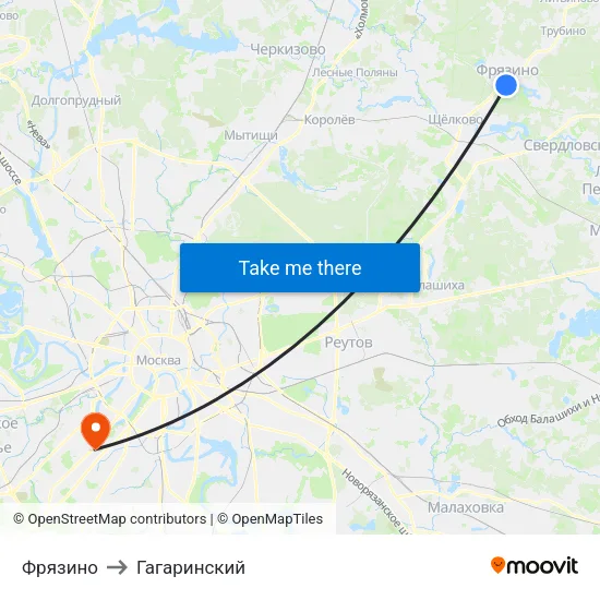 Фрязино to Гагаринский map