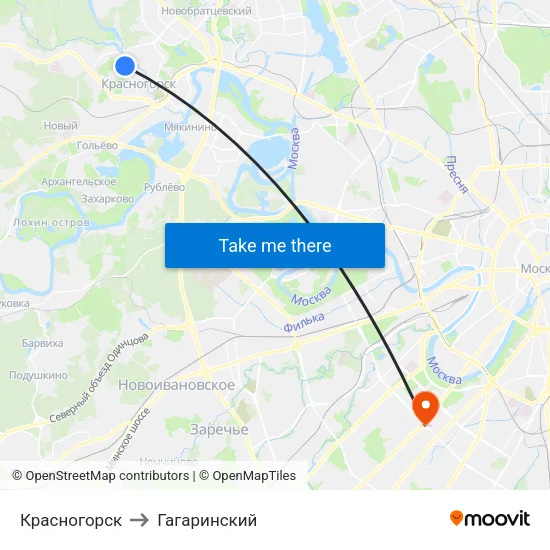 Красногорск to Гагаринский map