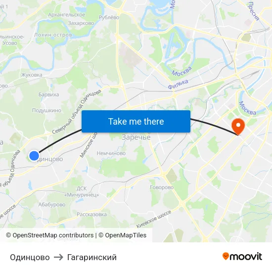 Одинцово to Гагаринский map
