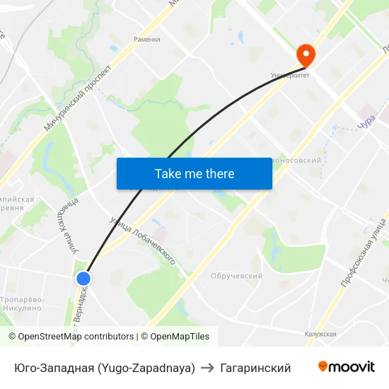 Юго-Западная (Yugo-Zapadnaya) to Гагаринский map