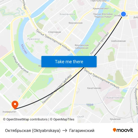 Октябрьская (Oktyabrskaya) to Гагаринский map